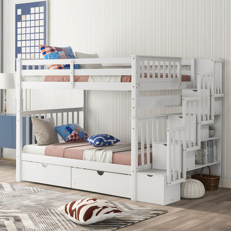 Full Over Full Bunk Bed with Shelves and 6 Storage Drawers, White(Old SKU:LT000046AAK) - sold by Home Elegance USA