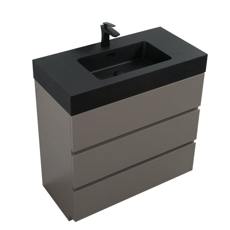 Alice 36" Gray Bathroom Vanity with Sink, Large Storage Freestanding Bathroom Vanity for Modern Bathroom, One - Piece Black Sink Basin without Drain and Faucet - W1865S00030 - Home Elegance USA - 4