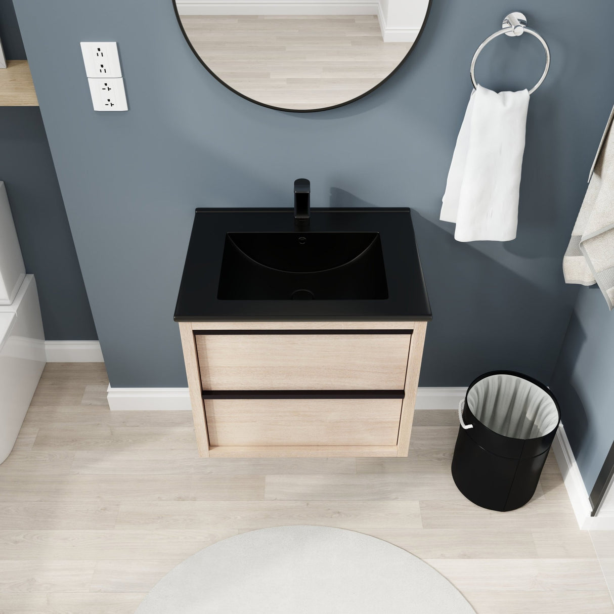 24" Bathroom Vanity, With Black Ceramic Sink And 2 Soft Close Drawers(BVA02524PLO - G - BL9060BK)W1286S00035 - W999S00079 - image - 3