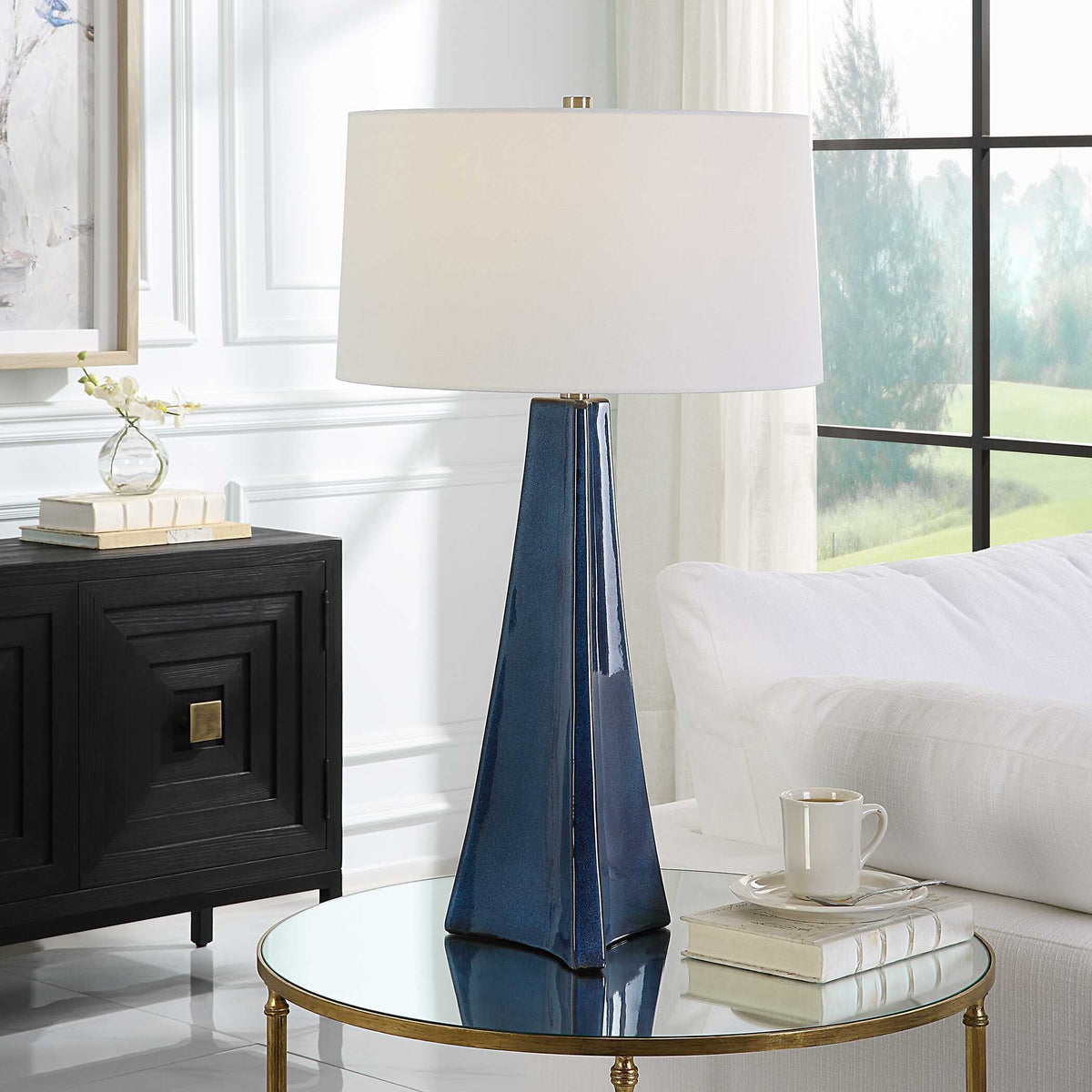 Teramo Scalloped Ceramic Table Lamp - Blue / White by Uttermost - View 2