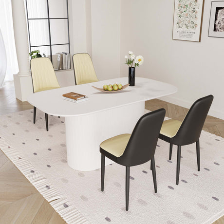 63 'medieval modern cream style MDF dining table and PU dining chair set 4. Assemble Desktop and black metal leg dining chair set, suitable for home&kitchen - sold by Home Elegance USA