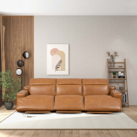 Urbana Triple PWR Recliner Sofa - Tan Leather - sold by Home Elegance USA