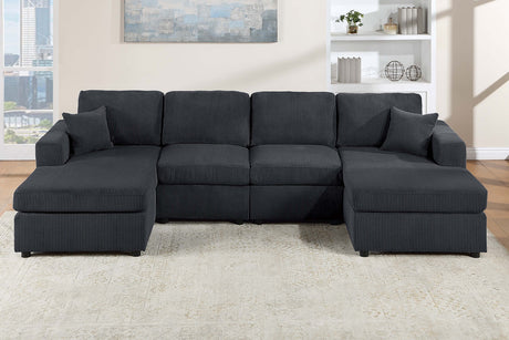 Modern Design Sectional Set 3pc Armless Loveseat Two Matching Pillow Right Arm And Left Arm Chaise Black Finish Primary Living Room - sold by Home Elegance USA