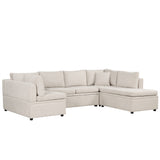 Oversized U-Shaped Sectional Sofa Couch with Pull-out Bed, Beige Chenille, 117.3'