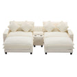 Chenille Upholstered Sectional Sofa with Removable Ottoman, USB Ports, Cup Holders, and Storage, Beige, 111' - sold by Home Elegance USA