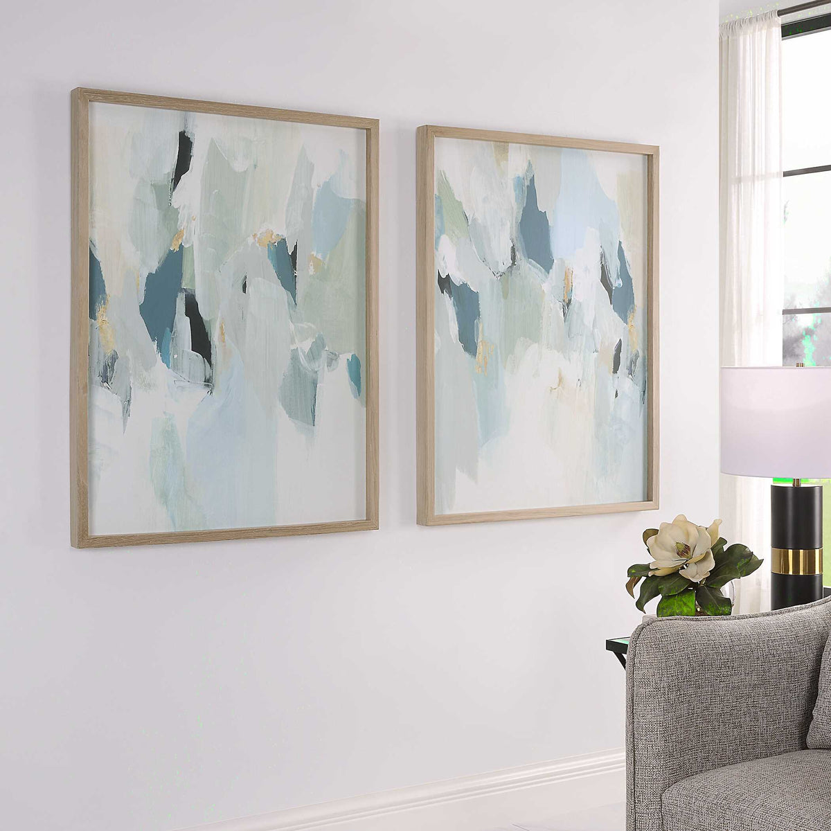 Seabreeze Abstract Framed Canvas Prints (Set of 2) - White / Light Blue by Uttermost - View 3