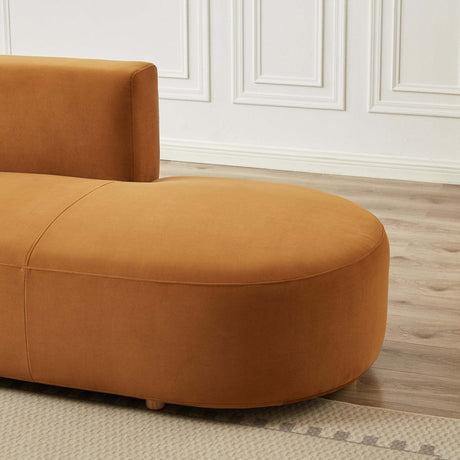 Orby Velvet Sectional Sofa Left Facing with Cloud Comfort in Cognac Velvet, 73.62 x 124.00 x 30.00 inches - sold by Home Elegance USA