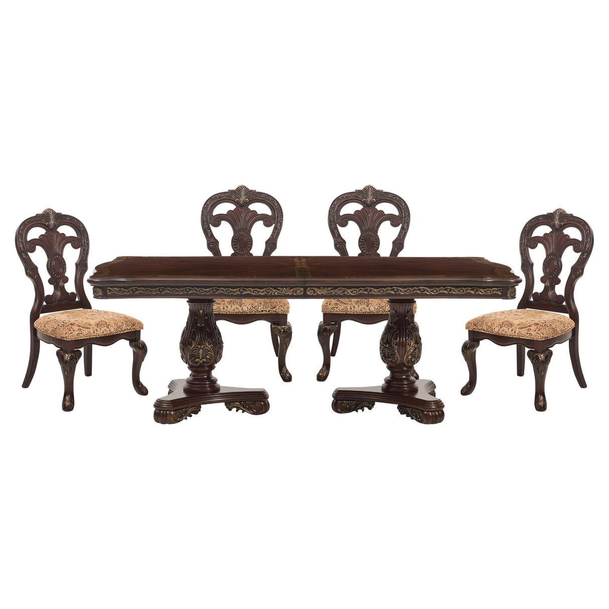Beautiful Traditional Design 1pc Rectangular Dining Table with 2x Extension Leaf Cherry Finish with Gold Tipping | Home Elegance USA