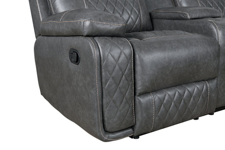 Home Theater Seating Manual Recliner with Cup Holder, Hide-Away Storage PU Reclining Sofa for Living Room, Home Theater, Gray - sold by Home Elegance USA