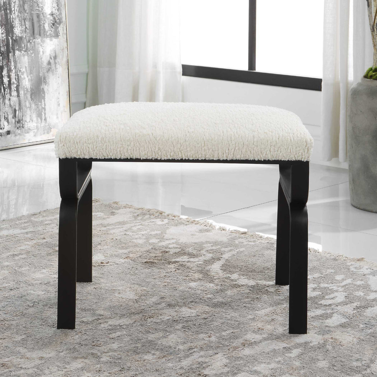 Diverge White Shearling Small Bench by Uttermost - View 3