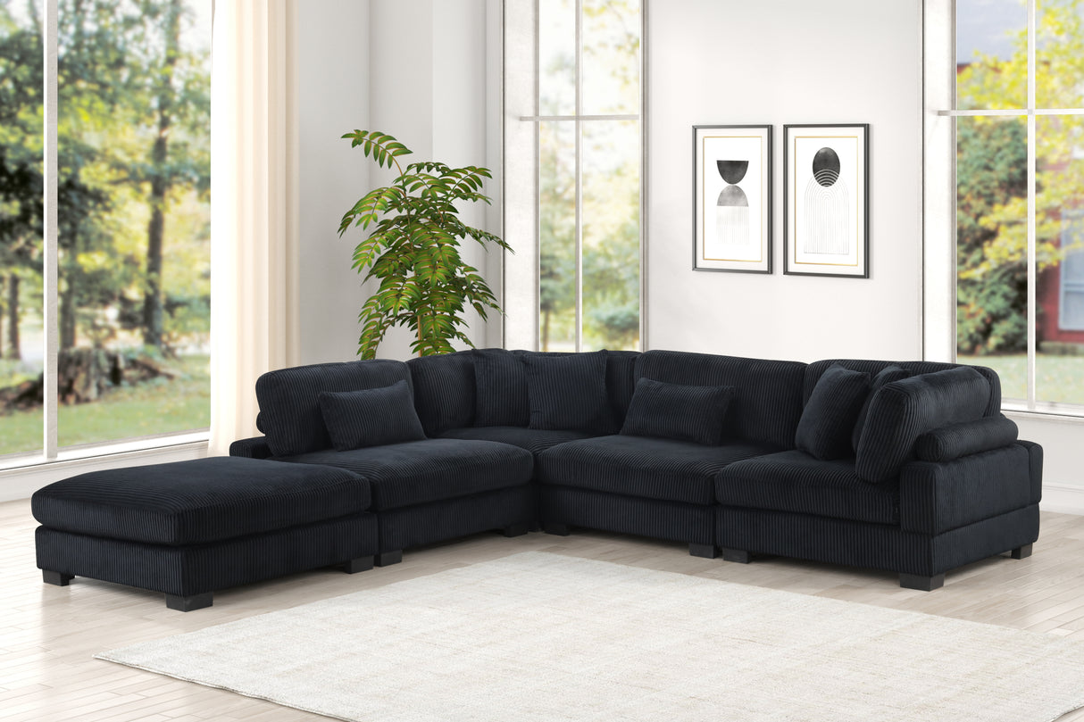 Bentley Modern Style Modular Sectional unique layout made with Corduroy fabric and wood in Black Setup-2(NJ Warehouse Inventory)