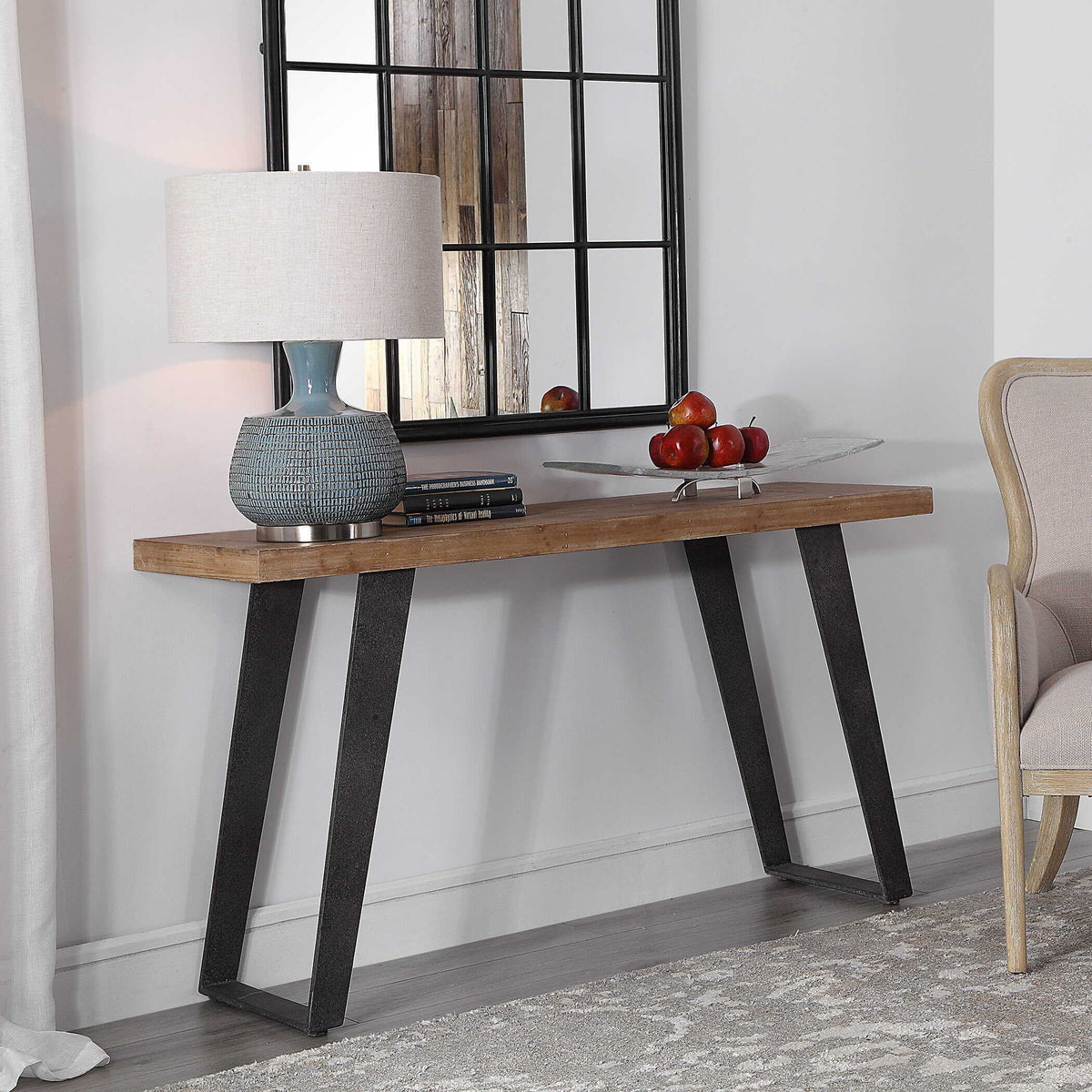 Freddy Weathered Console Table Light Brown & Black - Light Brown / Black by Uttermost - View 7