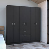 Kibo 6 Doors Armoire, One Drawer, Rod, Seven Interior Shelves, Black Wengue / White -Bedroom - sold by Home Elegance USA