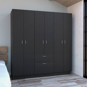 Kibo 6 Doors Armoire, One Drawer, Rod, Seven Interior Shelves, Black Wengue / White -Bedroom - sold by Home Elegance USA