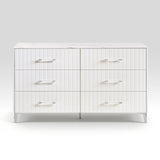 Glam White Dresser of 6x Storage Drawers Faux Marble Laminated Top Chrome Metal Legs Bedroom Furniture 1pc