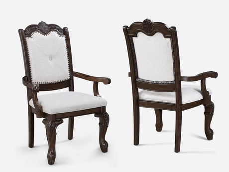 Formal 5pc Rectangular Dining Table 18' Extendable Leaf Side Chair Arm Chair Rich Dark Coffee Brown Finish Intricately Carved Double Pedestal Base Solid Wood Dining Set - sold by Home Elegance USA