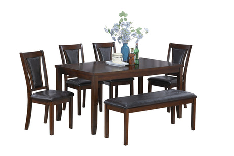 Beautiful Dining Room Furniture Walnut / Black 6pcs Set Dining Table 4x Side Chairs Bench Unique Design Back Chair - sold by Home Elegance USA