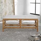 Laguna Fabric Rattan Bench - Light Brown / White by Uttermost - View 3