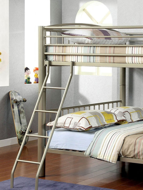 Metallic Gold Finish Contemporary Style Full Over Full Bunk Bed Full Metal Structure Movable Ladder Top Bed Rails Convert Into Two Separate Bed - sold by Home Elegance USA