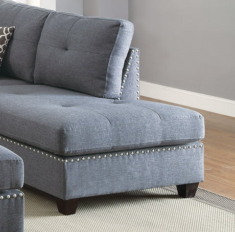 3-pcs Sectional Sofa Blue Grey Polyfiber Cushion Sofa Chaise Ottoman Reversible Couch Pillows - sold by Home Elegance USA