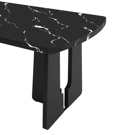 6 Piece Modern Dining Table Set, 63' Faux Marble Dining Table with Geometric Legs & 4 Upholstered Chairs & 1 Bench, Suitable for Dining Kitchen Room,Easy to Assemble, Black + Gray - sold by Home Elegance USA