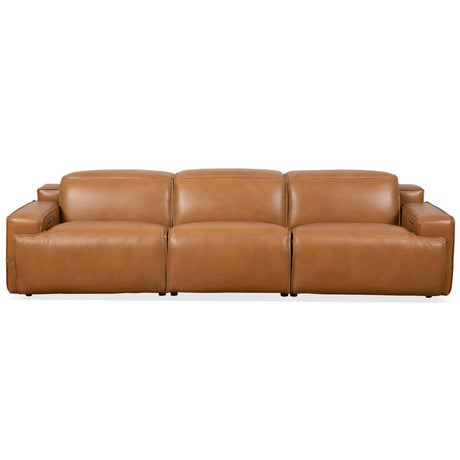 Urbana Triple PWR Recliner Sofa - Tan Leather - sold by Home Elegance USA