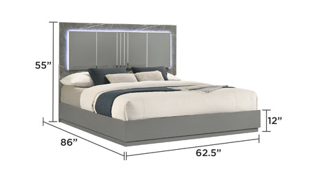 Elara Queen 5-Piece Set – Two-Tone High-Gloss Marble & Lacquer Finish with LED Lighting, Metal-Finished Legs, Spacious Storage- Gray (NJ Inventory) - sold by Home Elegance USA