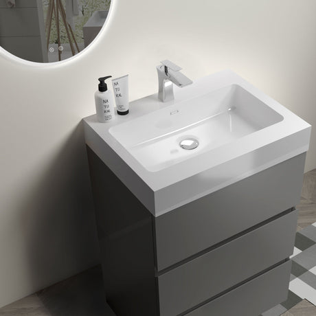 Alice 24" Gray Bathroom Vanity with Sink, Large Storage Freestanding Bathroom Vanity for Modern Bathroom, One - Piece White Sink Basin without Drain and Faucet - W1865S00013 - Home Elegance USA - 2