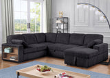 Sectional Sleeper Sofa with Pull Out Couch Bed Convertible Plush Corduroy Cloud Couch with Storage Chaise & Storage Armrests, Dark Gray(Plush Corduroy Fabric)