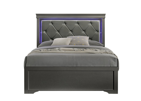 Blaze Upholstered Modern Style 5 Pc Queen Bedroom Set with LED Headboard Made with Wood in Metallic Gray(CA WAREHOUSE) - sold by Home Elegance USA