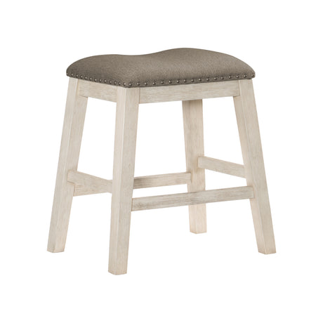 Antique White Finish 5pc Counter Height Set Multifunctional Counter Height Table with 4 Stools Brown Fabric Upholstered Nailhead Trim Dining Room Furniture - sold by Home Elegance USA
