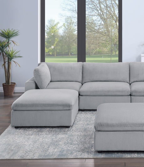 Dark Gray Color 7pc Modular Sectional Set Corduroy Upholstery Couch 2x Corner wedge 2x Armless Chairs 3x Ottomans Living Room Furniture - sold by Home Elegance USA