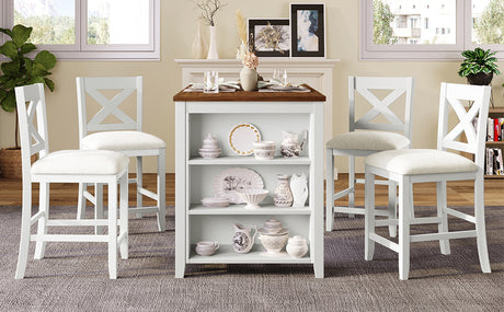 TOPMAX 5 Pieces Counter Height Rustic Farmhouse Dining Room Wooden Bar Table Set with 4 Chairs, White - sold by Home Elegance USA