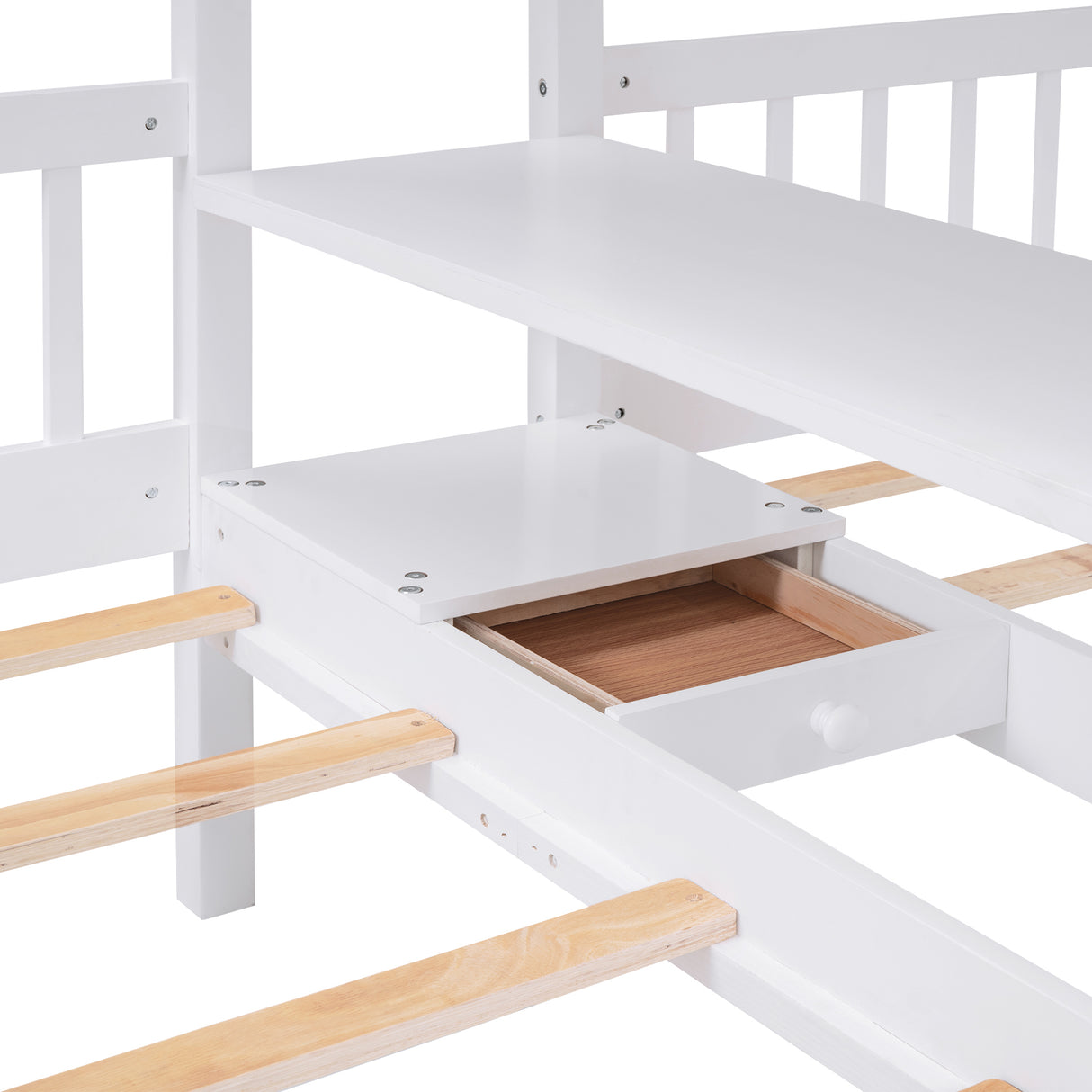 Full-Over-Twin-Twin Bunk Bed with Shelves, Wardrobe and Mirror, White - Home Elegance USA