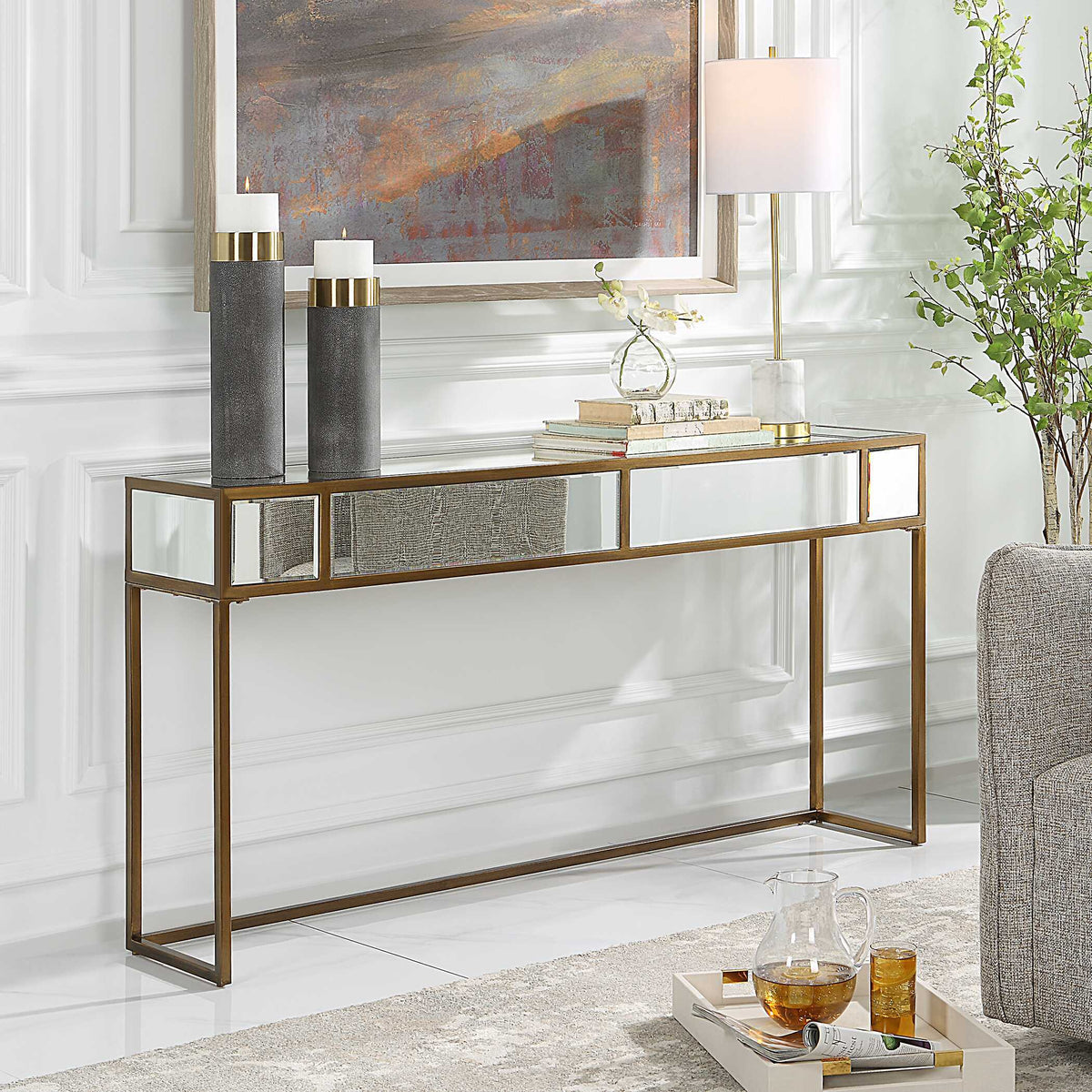 Reflect Mirrored Console Table - White / Yellow by Uttermost - View 3