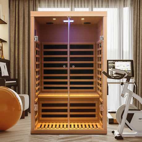 Luxury Two-Person Hemlock Far Infrared Sauna with Double Glass Doors - sold by Home Elegance USA