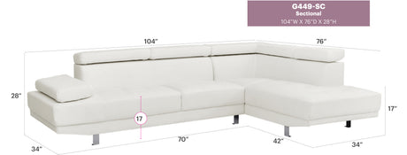 Riveredge G449-SC Sectional  ( Without Ottoman) , WHITE - sold by Home Elegance USA