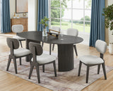 Valencia 7-Piece 80' Oval Gray Oak Finish Dining Set with Dual Pedestal Base & Light Gray Fabric Upholstered Chairs