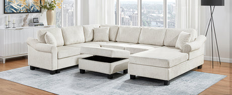 Contemporary U-shaped Sectional Sofa with Movable Storage Ottoman, White Chenille 111.8' - sold by Home Elegance USA