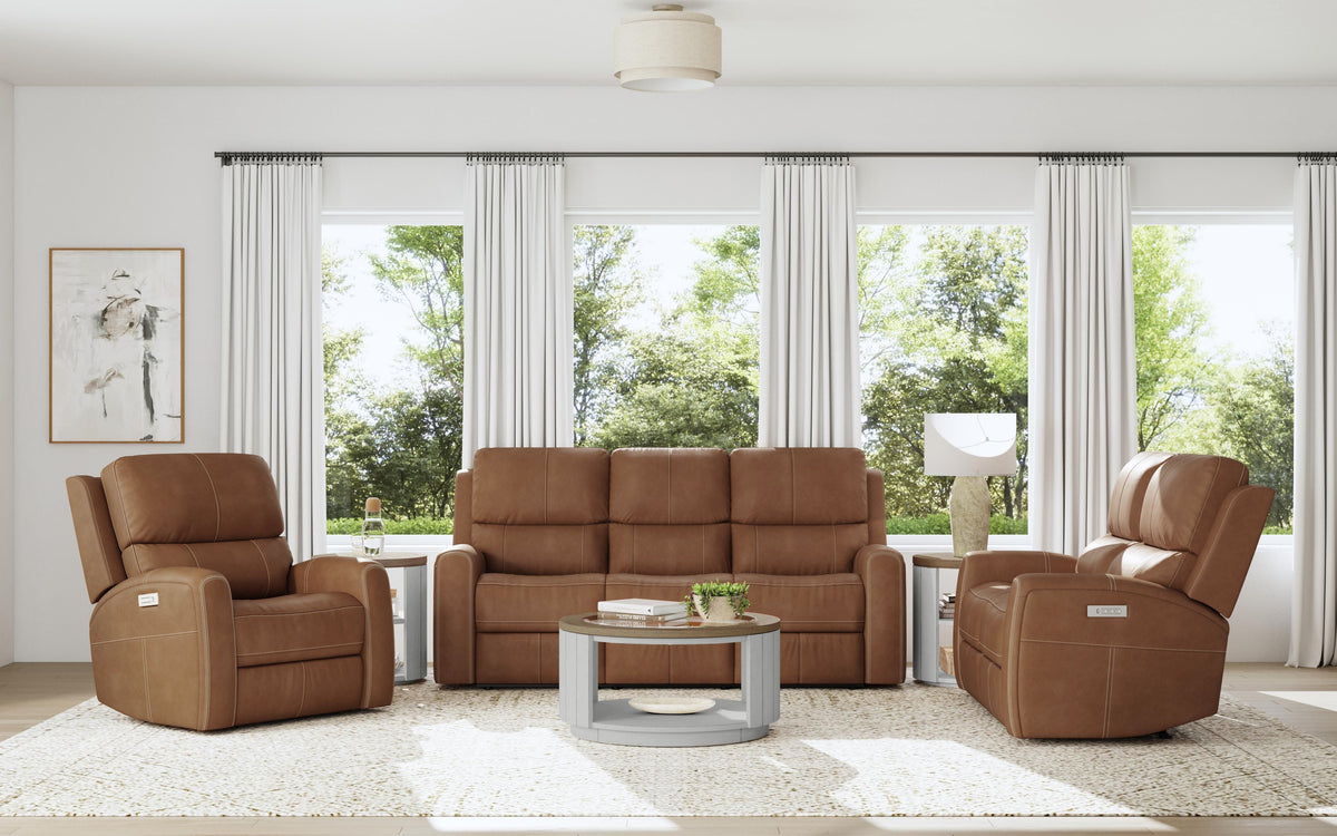 Linden Power Reclining Sofa With Power Headrests & Lumbar - Caramel | Flexsteel