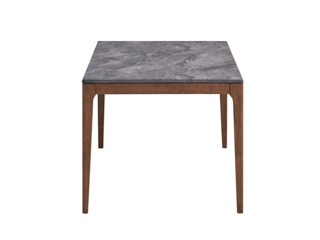 Bevis 5-Piece Walnut Finish Dining Set with Gray Marble-Look Tabletop and Blue Upholstered Chairs - sold by Home Elegance USA