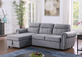 Ashton Gray Velvet Fabric Reversible Sleeper Sectional Sofa Chaise | Home Elegance USA