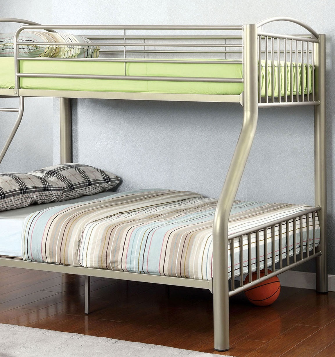 Twin Over Full Metal Bunk Bed Contemporary Style Bold Diameter Tube Rails Metallic Gold - sold by Home Elegance USA
