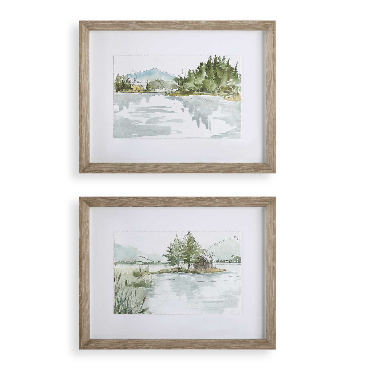 Serene Lake Framed Prints (Set of 2) - Light Brown by Uttermost - View 1