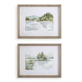 Serene Lake Framed Prints (Set of 2) - Light Brown by Uttermost - View 1