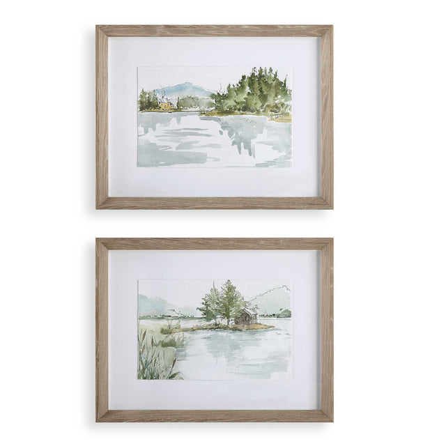 Serene Lake Framed Prints (Set of 2) - Light Brown by Uttermost - View 1