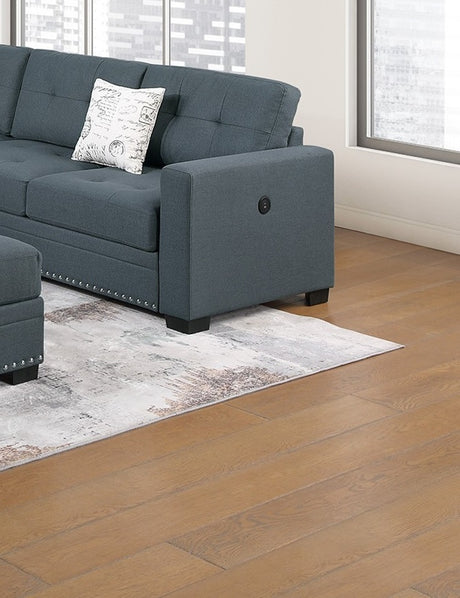 Casual Simple Tufted Couch Living Room Sectional 4pc Set Dark Gray Fabric Upholstered RAF/LAF One-Arm Loveseat Wedge Ottoman - sold by Home Elegance USA