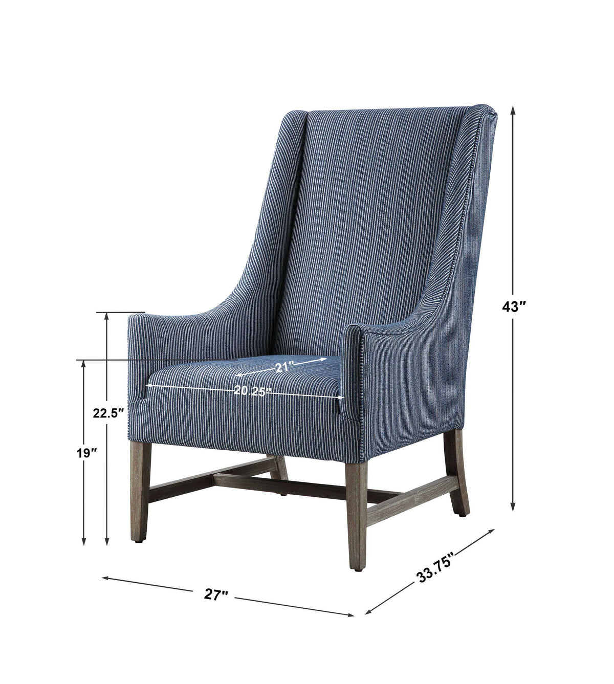 Galiot Wingback Accent Chair - Blue / White by Uttermost - View 9