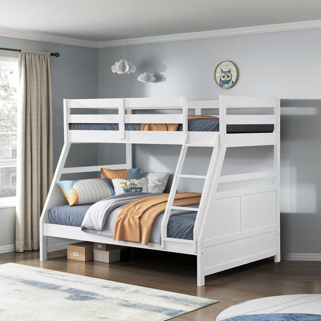 Bunk Bed Twin Over Full White Finish Sturdy Wood Frame Guard Rails Youth Bedroom Furniture 1pc - sold by Home Elegance USA