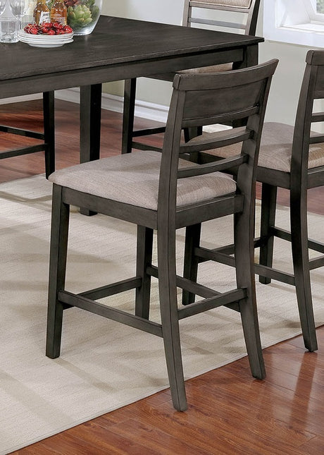 7pc Counter Height Dining Table Set 1x Table 6x Chairs Transitional Style Weathered Gray And Beige Finish Padded Cushion Slat Back Chairs - sold by Home Elegance USA